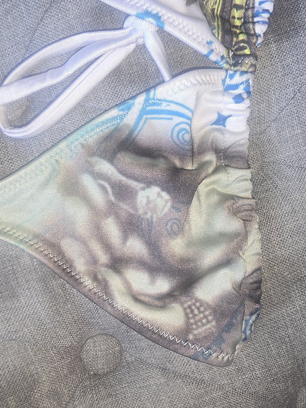 Christian Audigier White Triangle Bikini with Blue and Gray Graphics - Picture 11 of 12